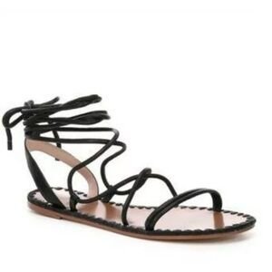 AD & Daughters Black Leather Gladiator Ankle Wrap Sandals Size 7.5